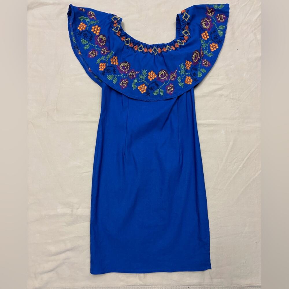 Davi & Dani Royal Blue Dress with Orange Embroidery Size Large